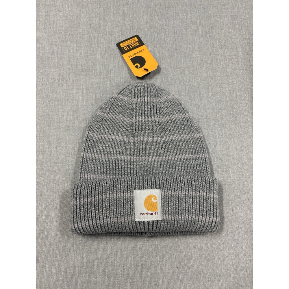 Carhartt Women's Rib Knit Cuffed Beanie Striped Grey One Size NEW NWT